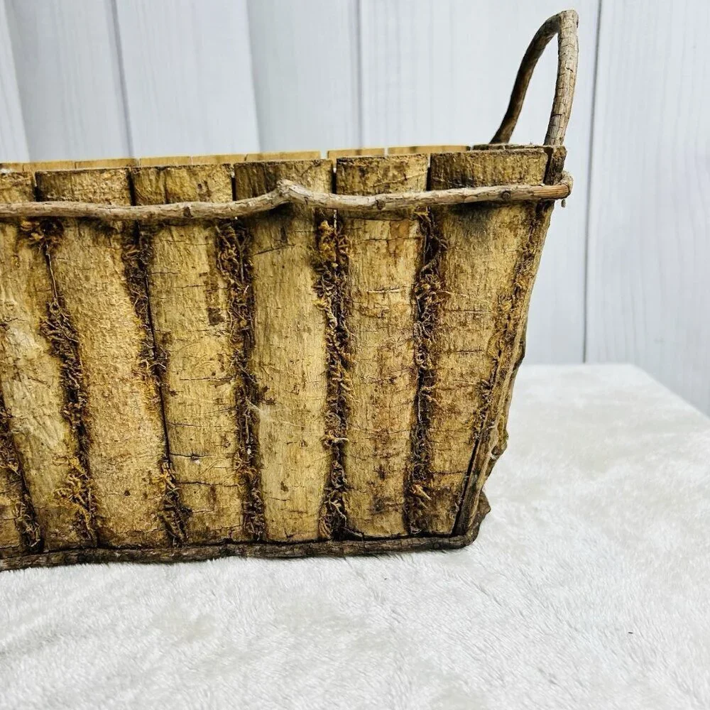 Decorative Wooden Basket Planter with Moss Look 15L x 7.5W x 6.5H